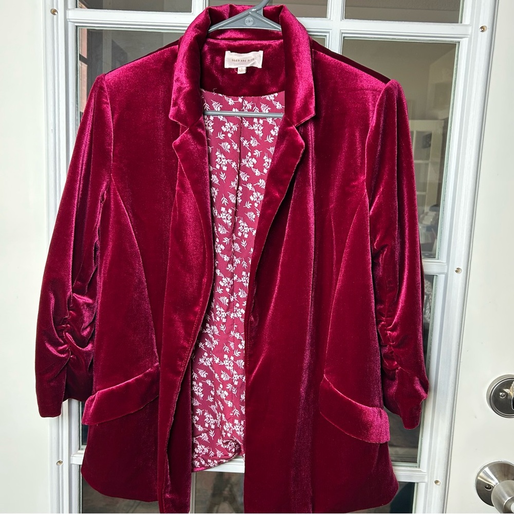 Skies Are Blue Deep Red Velvet Blazer
